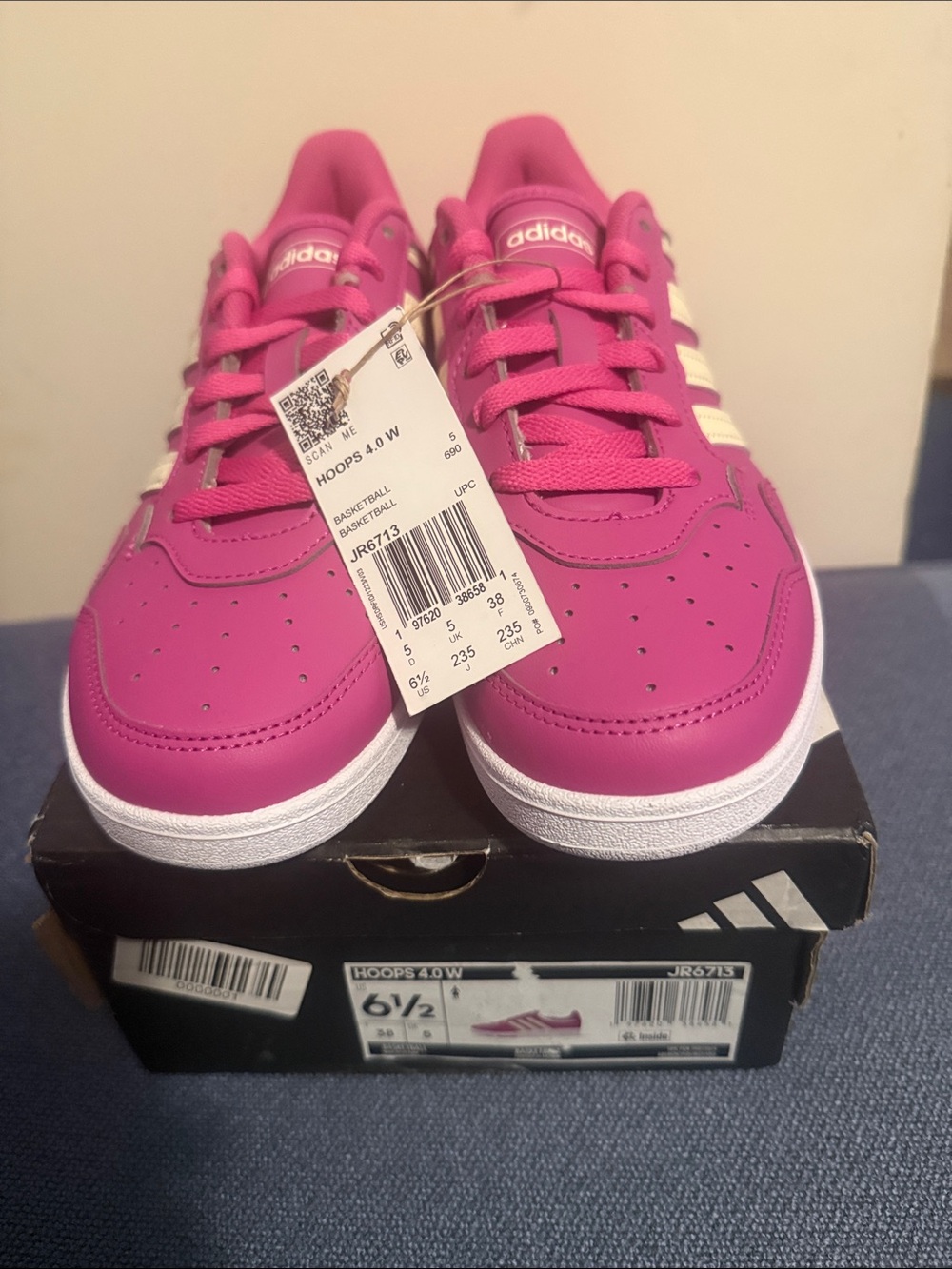 Adidas Kids Pink and White Hoops 4.0 Sneakers-NWT Size 6.5